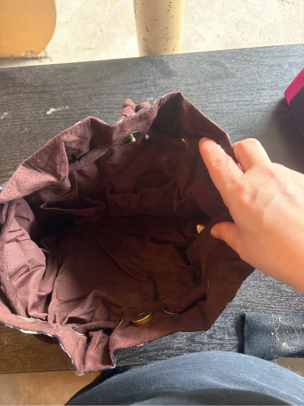 Black Patterned Drawstring Shoulder Bag - Picture 2 of 3